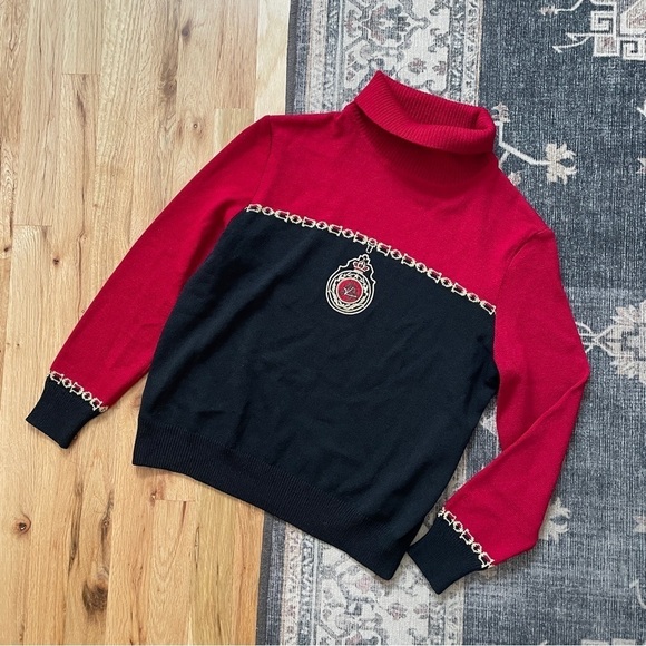 St. John Sport Wool Equestrian Horse Bit Sweater Red Black P/2 - Picture 6 of 6